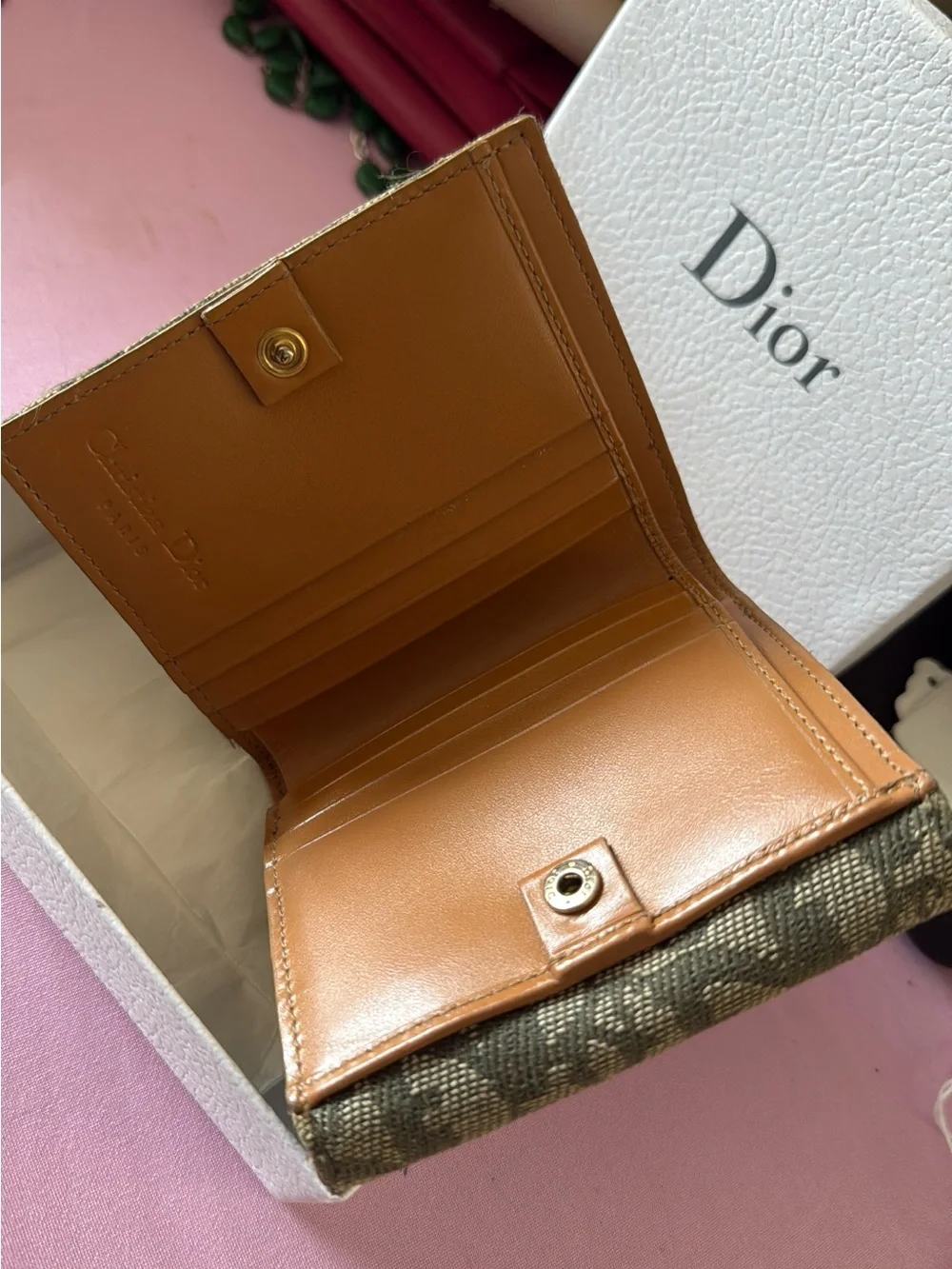 Dior Oblique Canvas Mini Wallet in Olive Green with Gold 'D' Charm